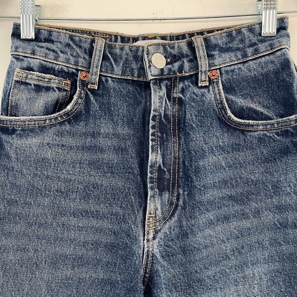 Zara High Rise Wide Leg Distressed Blue Jeans - 2 - Picture 3 of 6